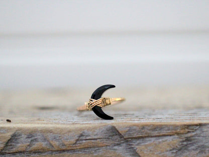 Moonbeam Ring - Black Agate | Crescent Moon Gemstone Ring