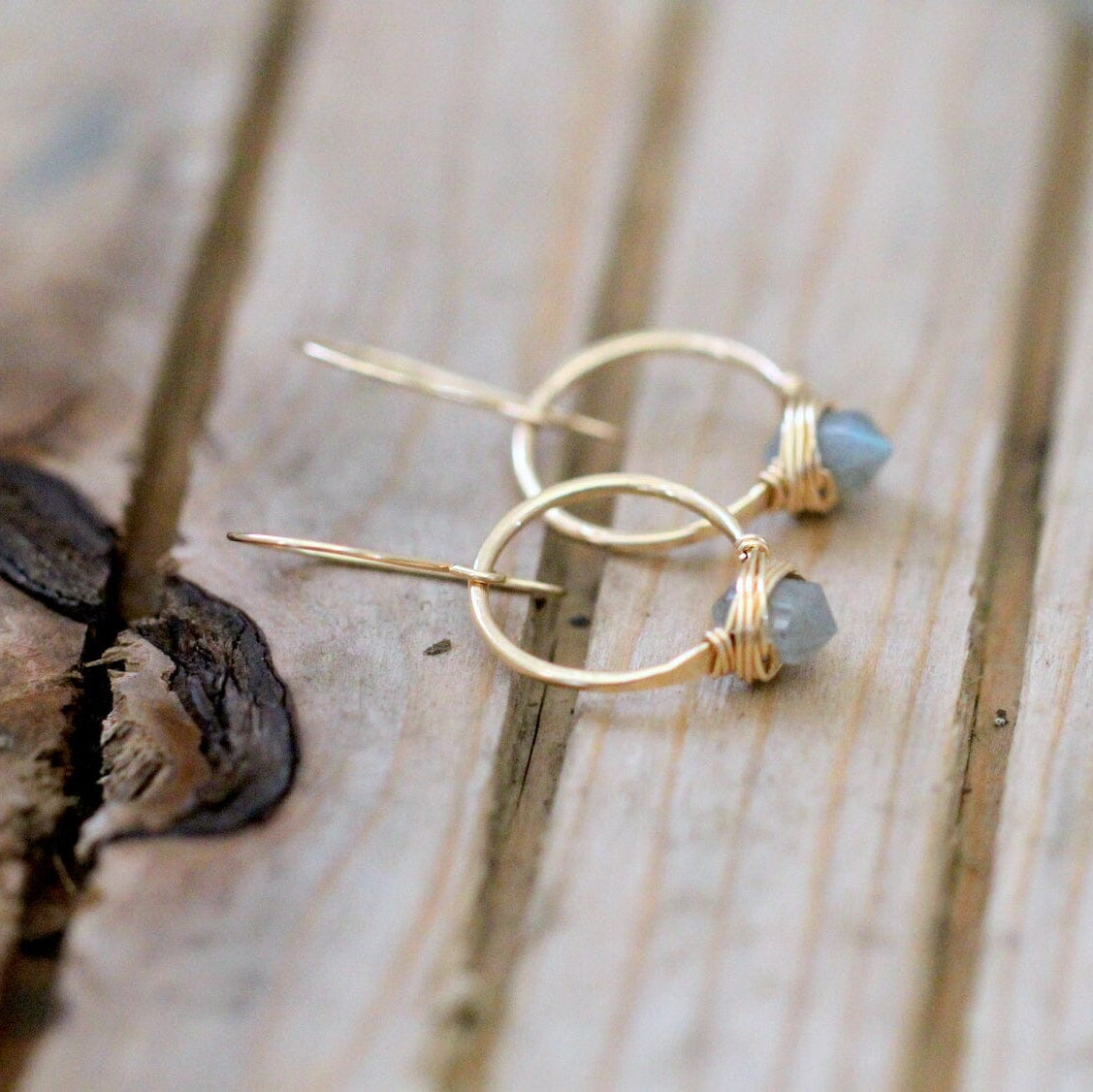 Pike Hoops - Labradorite | Wire Wrapped Gemstone Earrings