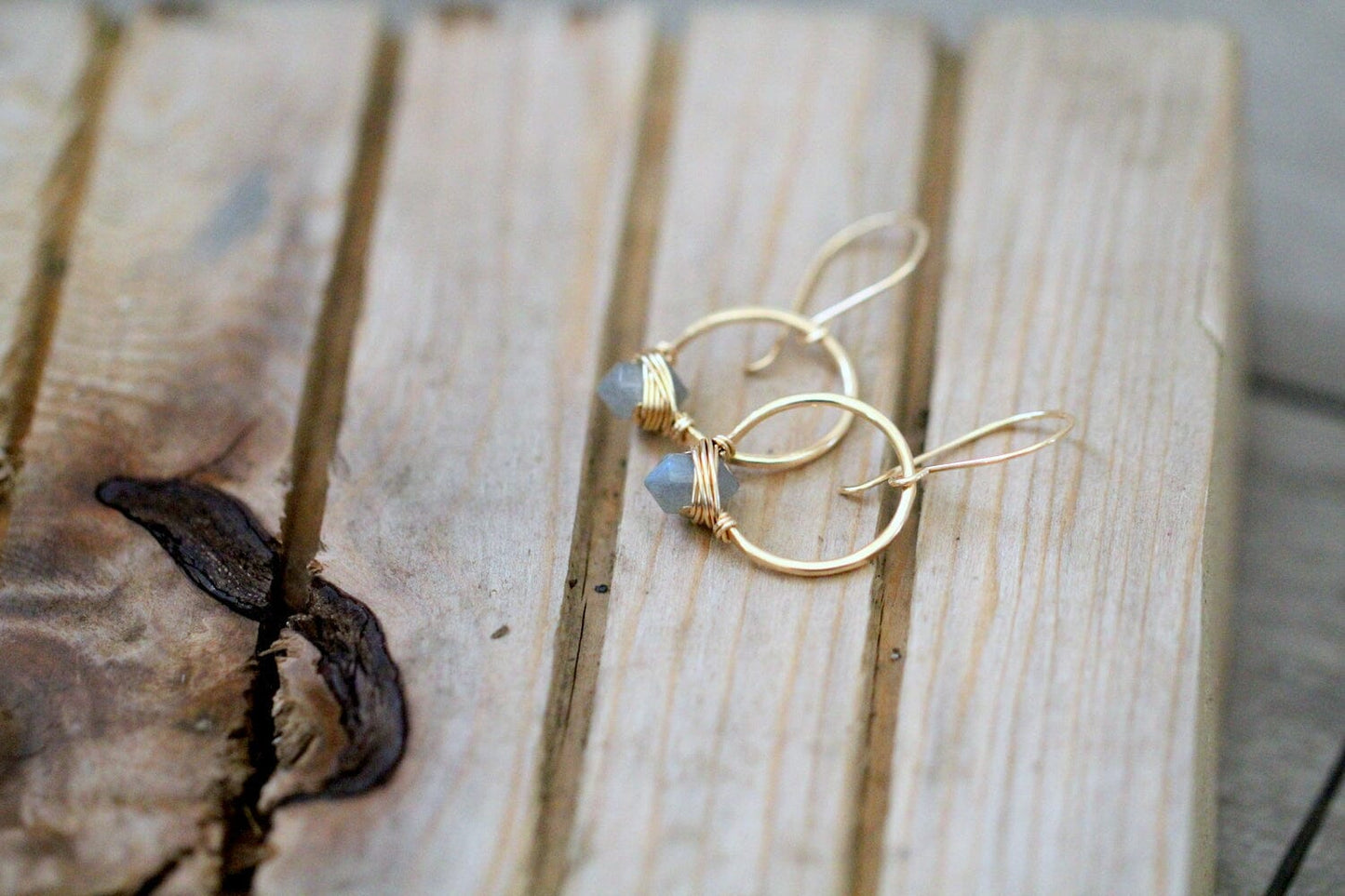 Pike Hoops - Labradorite | Wire Wrapped Gemstone Earrings