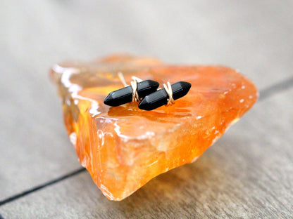 Crest Studs - Obsidian | Double Point Gemstone Earrings