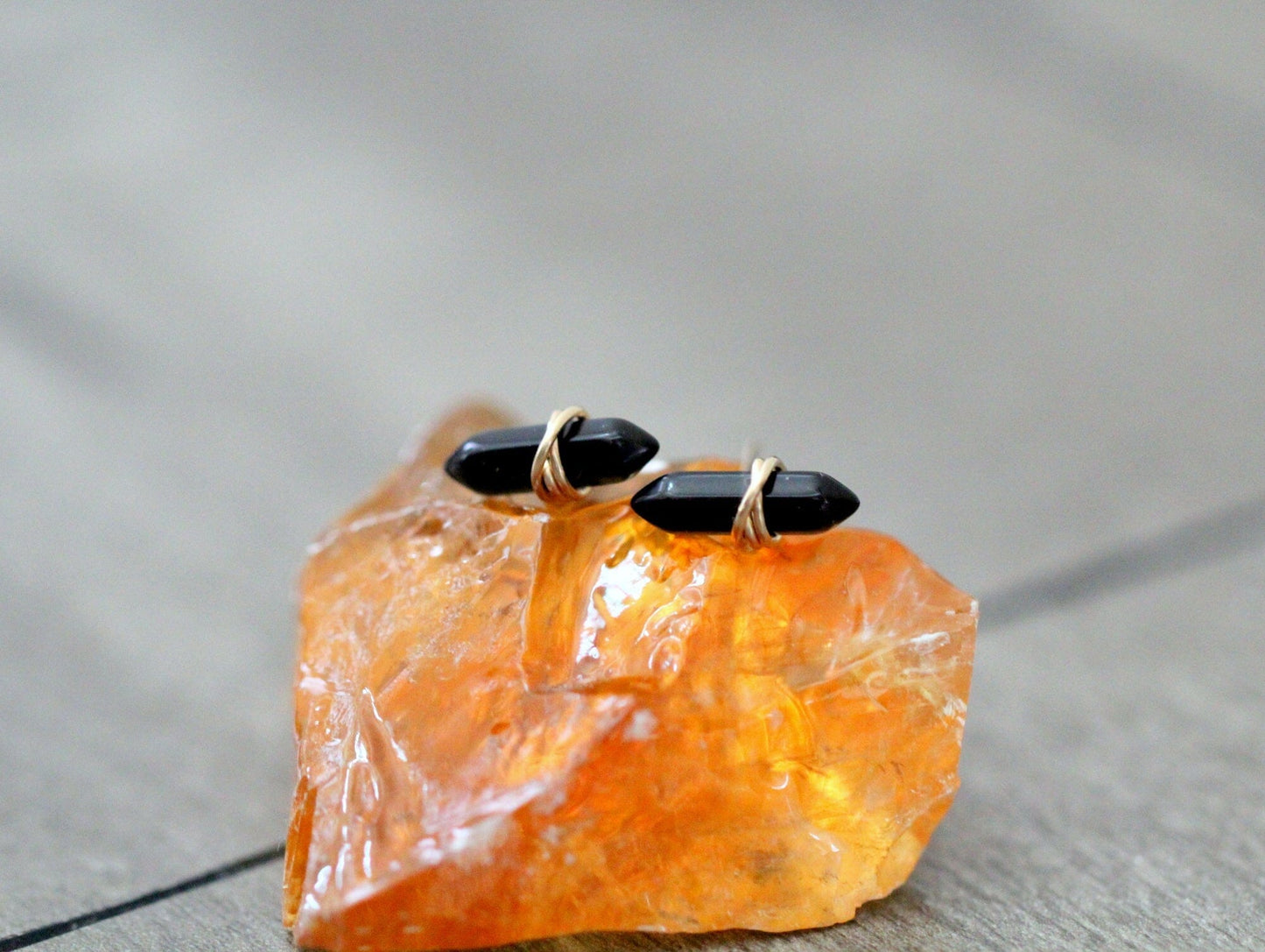 Crest Studs - Obsidian | Double Point Gemstone Earrings