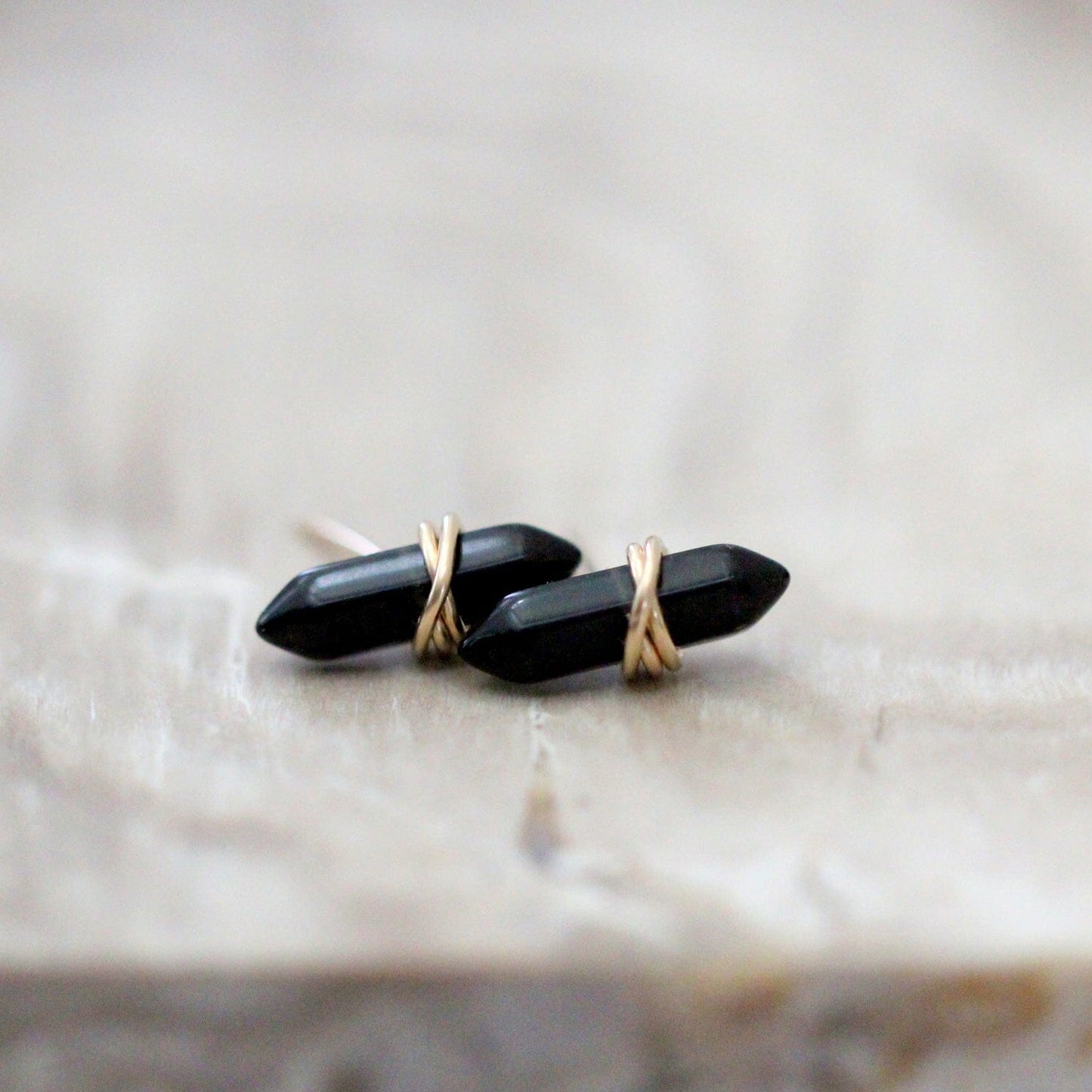 Crest Studs - Obsidian | Double Point Gemstone Earrings