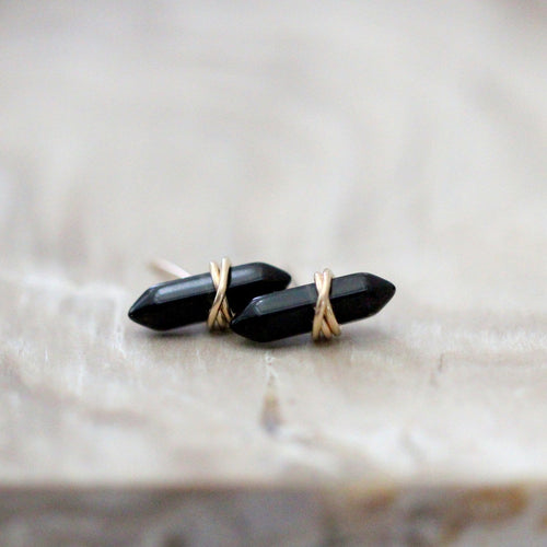 Crest Studs - Obsidian | Double Point Gemstone Earrings