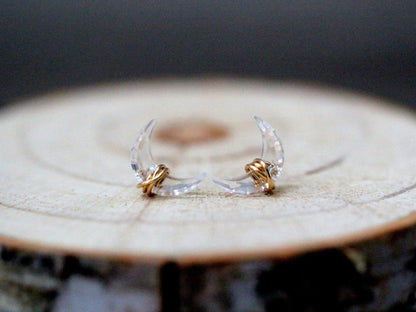 Moonbeam Studs - Crystal Quartz | Crescent Moon Gemstone Earrings
