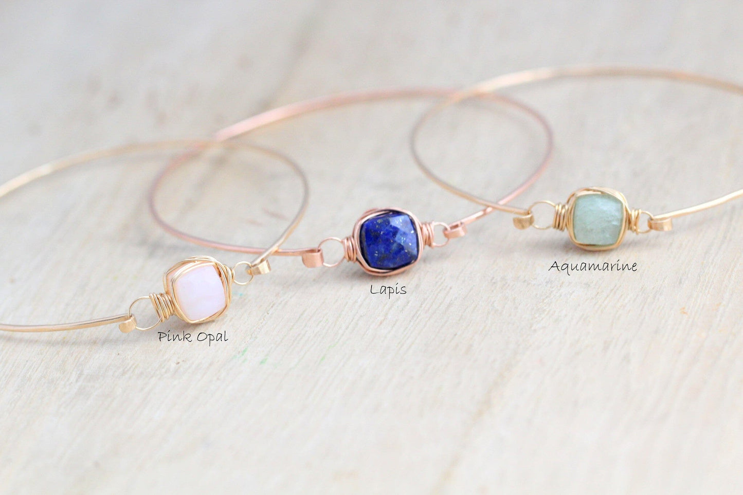 Aquamarine Bezel Wrapped Bangle | Minimalist Gemstone Bracelet