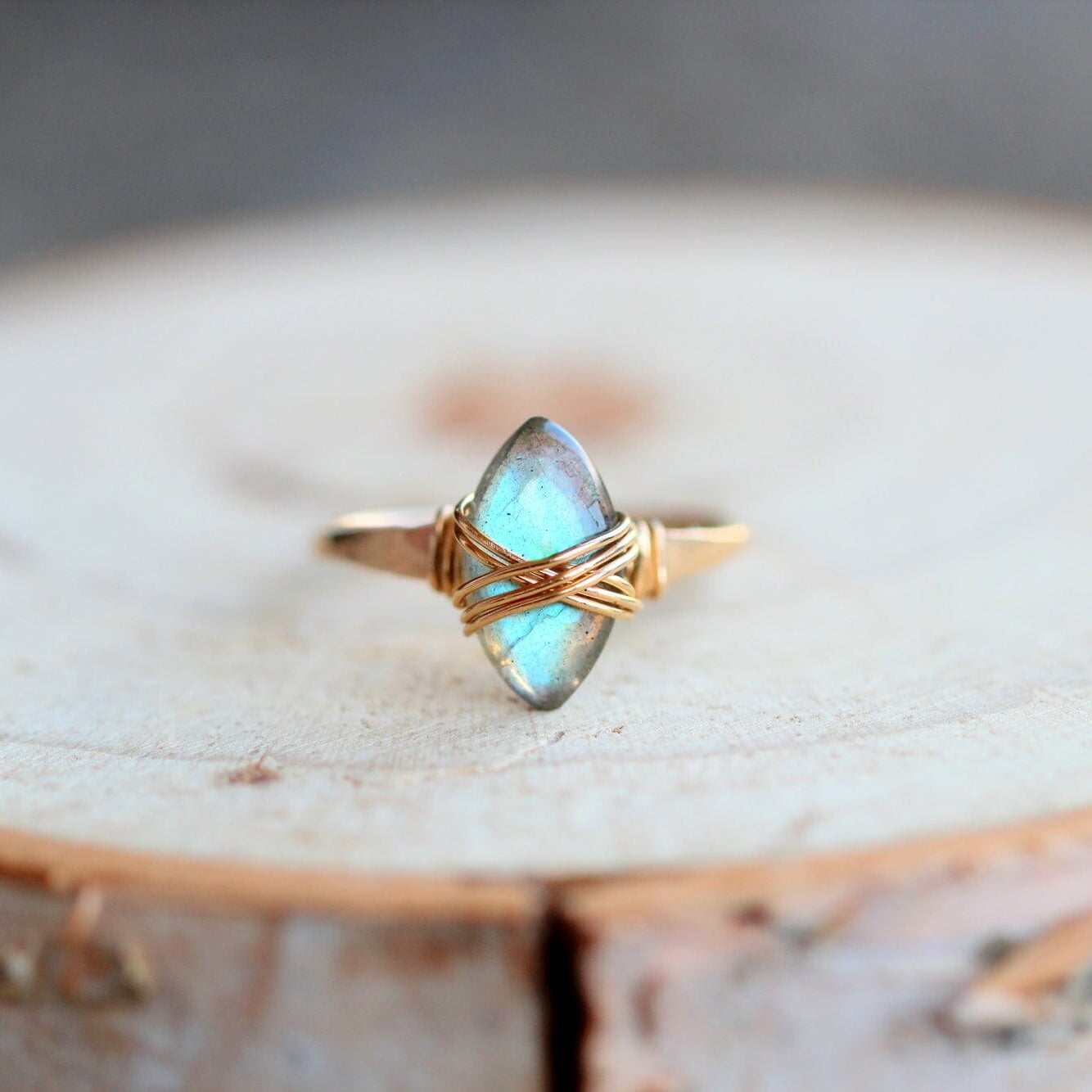 Labradorite Marquis Caged Ring | Wire Wrapped Gemstone Ring