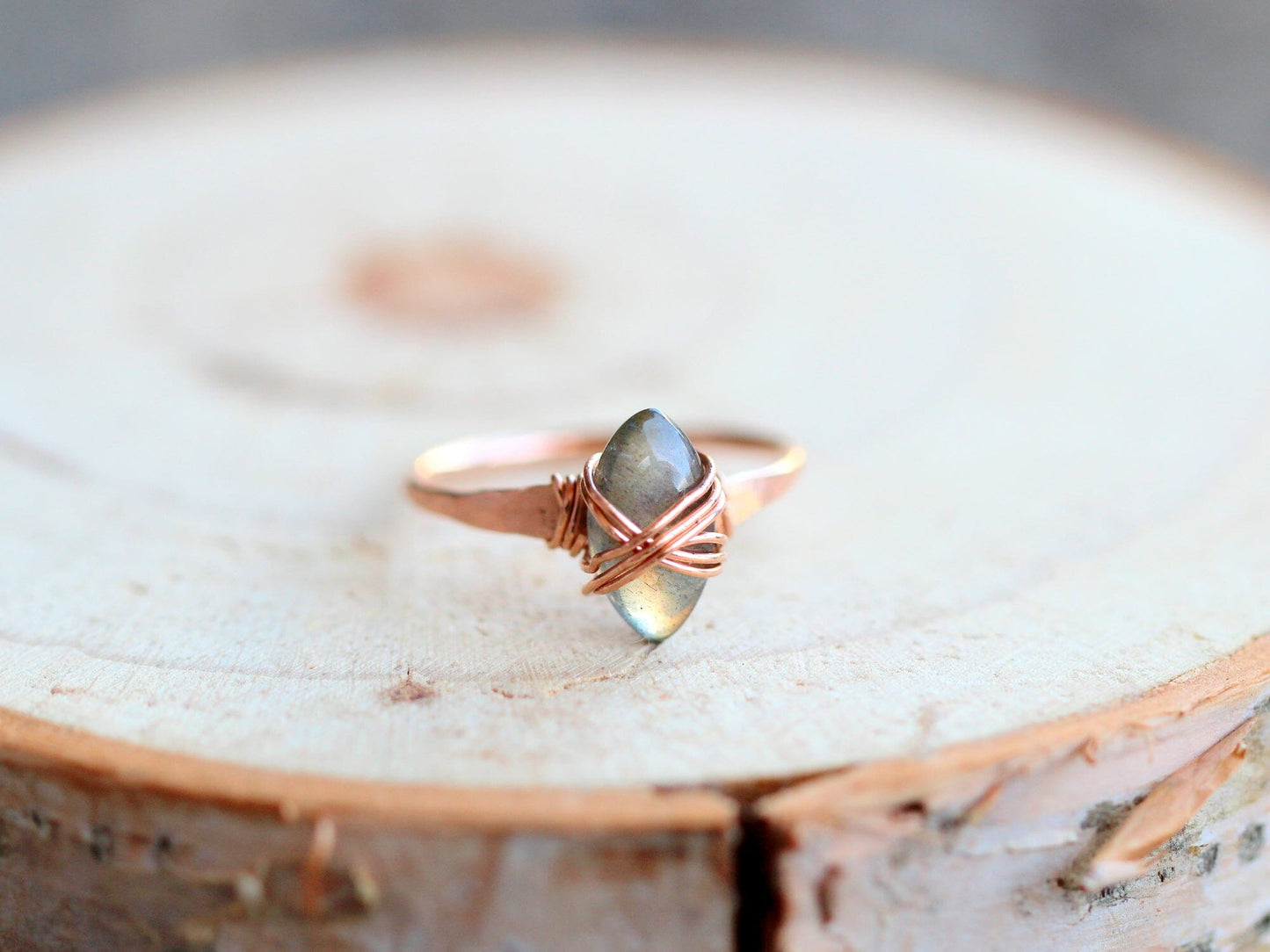 Labradorite Marquis Caged Ring | Wire Wrapped Gemstone Ring