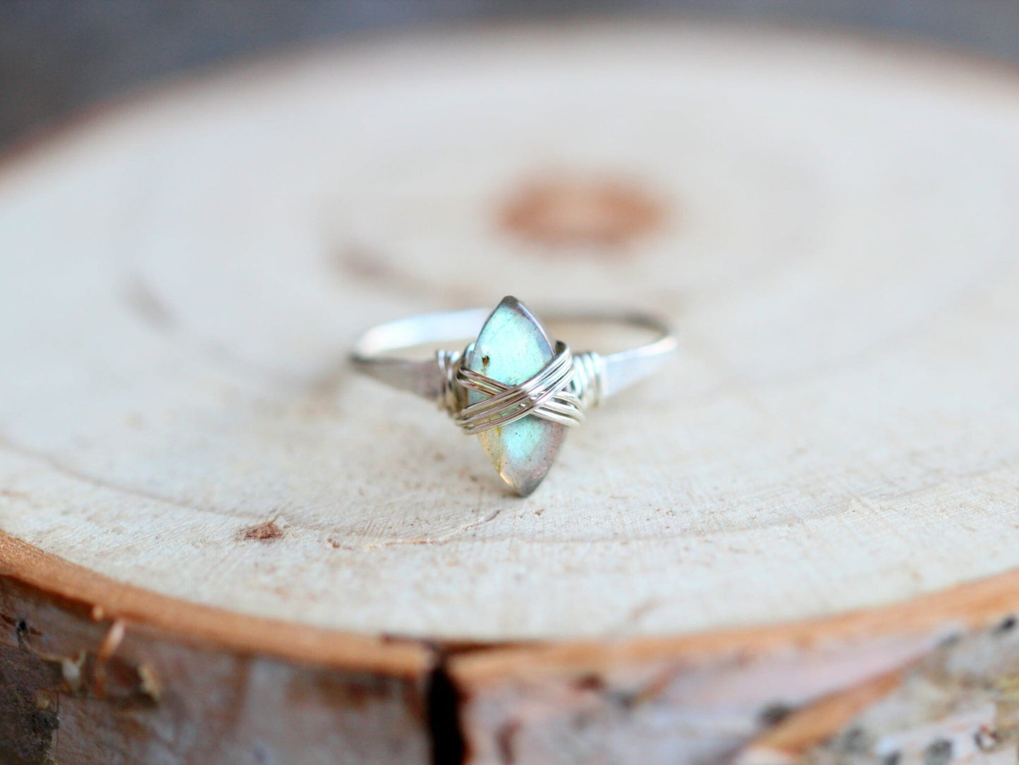 Labradorite Marquis Caged Ring | Wire Wrapped Gemstone Ring