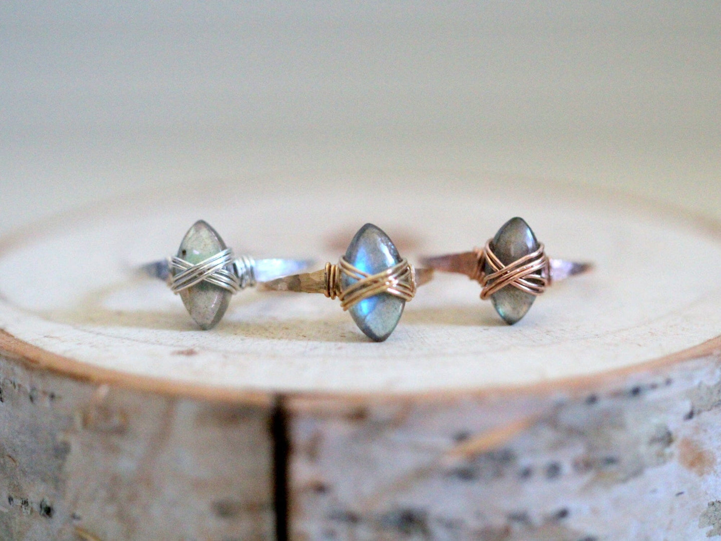 Labradorite Marquis Caged Ring | Wire Wrapped Gemstone Ring