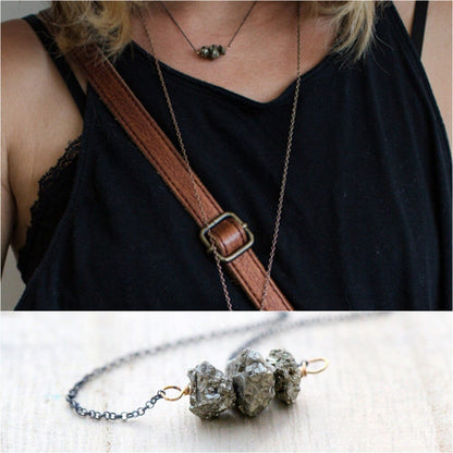 Argonaut Necklace | Pyrite Mixed Metal Minimalist Necklace