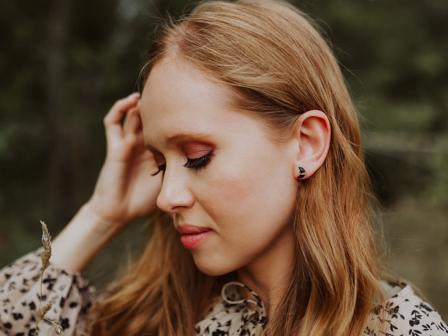 Mini Moonbeam Stud Earrings | Black Agate Crescent Studs