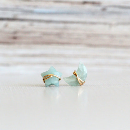 Moonbeam & Stardust Studs - Aquamarine | Celestial Gemstone Earrings