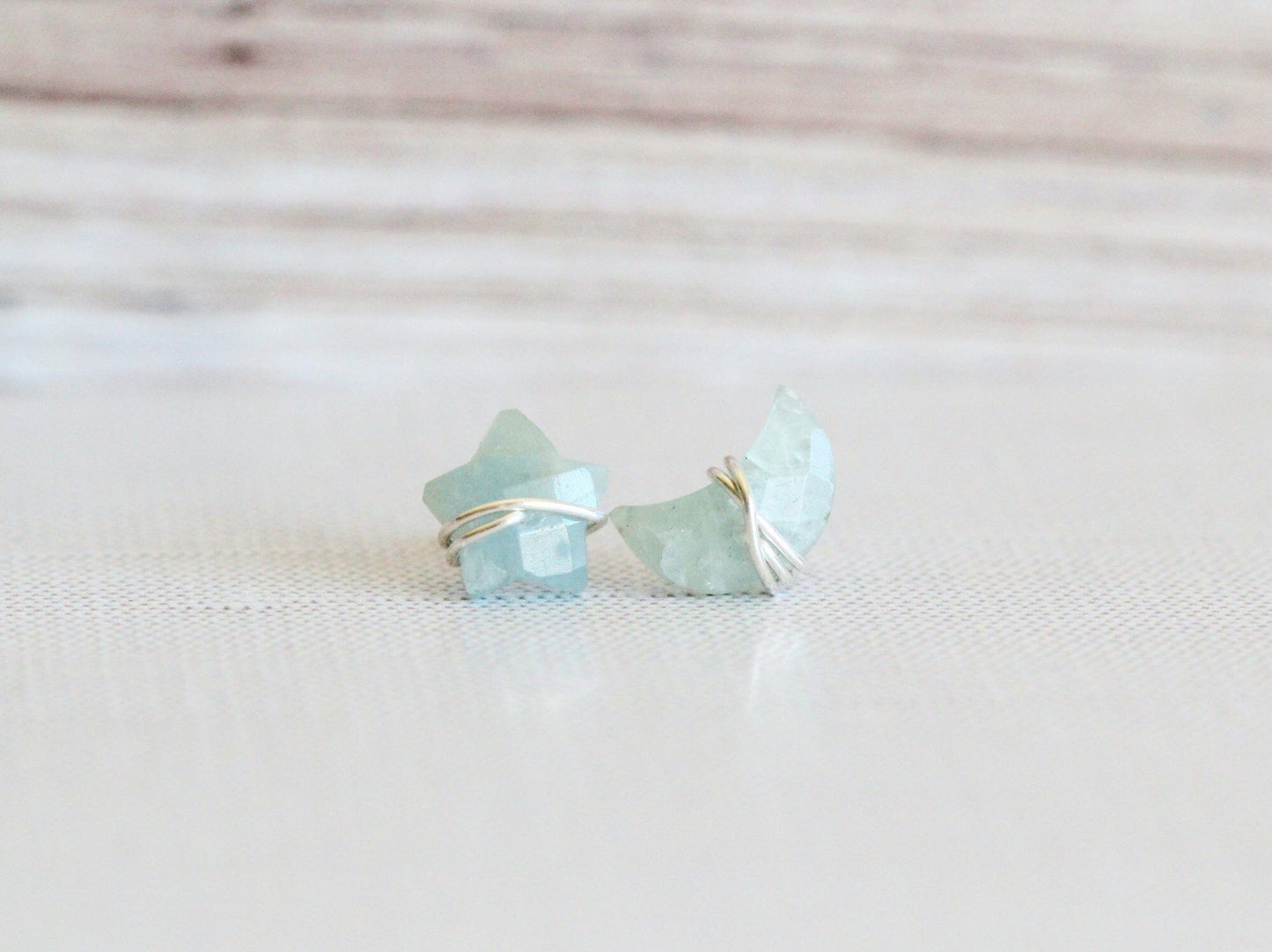 Moonbeam & Stardust Studs - Aquamarine | Celestial Gemstone Earrings