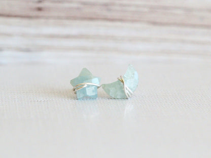 Moonbeam & Stardust Studs - Aquamarine | Celestial Gemstone Earrings