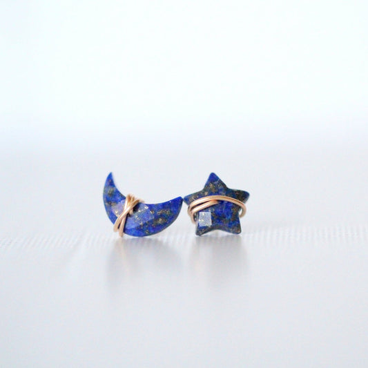Moonbeam & Stardust Studs - Lapis | Celestial Gemstone Earrings