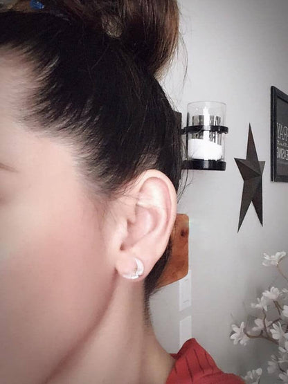 Moonbeam Studs - Crystal Quartz | Crescent Moon Gemstone Earrings