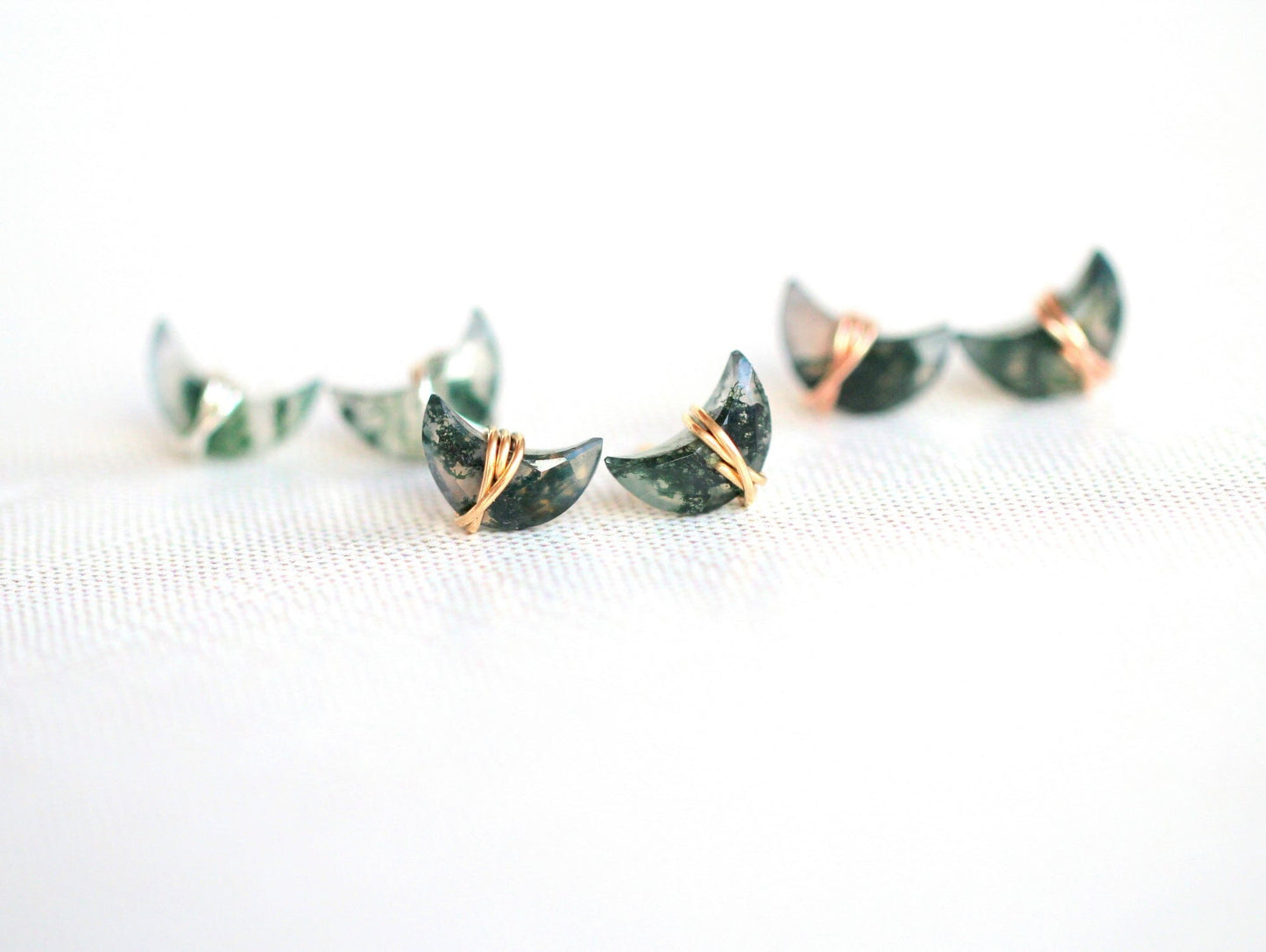 Moonbeam Stud Earrings | Moss Agate Crescent Studs