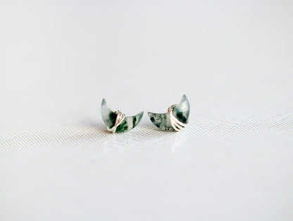 Moonbeam Stud Earrings | Moss Agate Crescent Studs