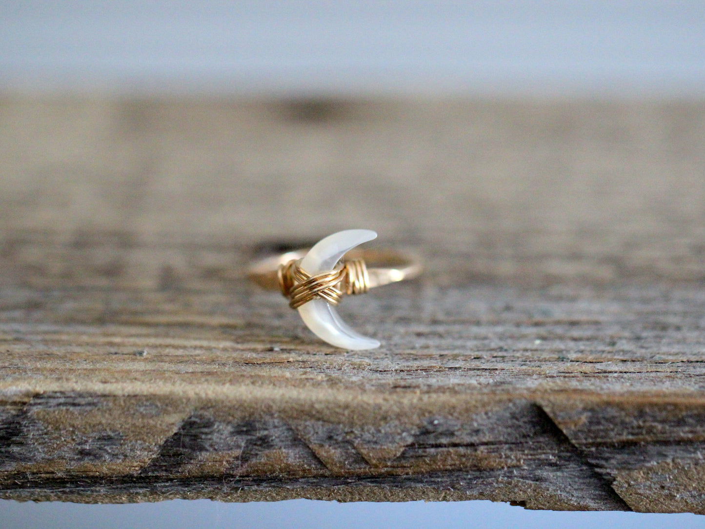 Moonbeam Ring - Mother of Pearl | Crescent Moon Gemstone Ring