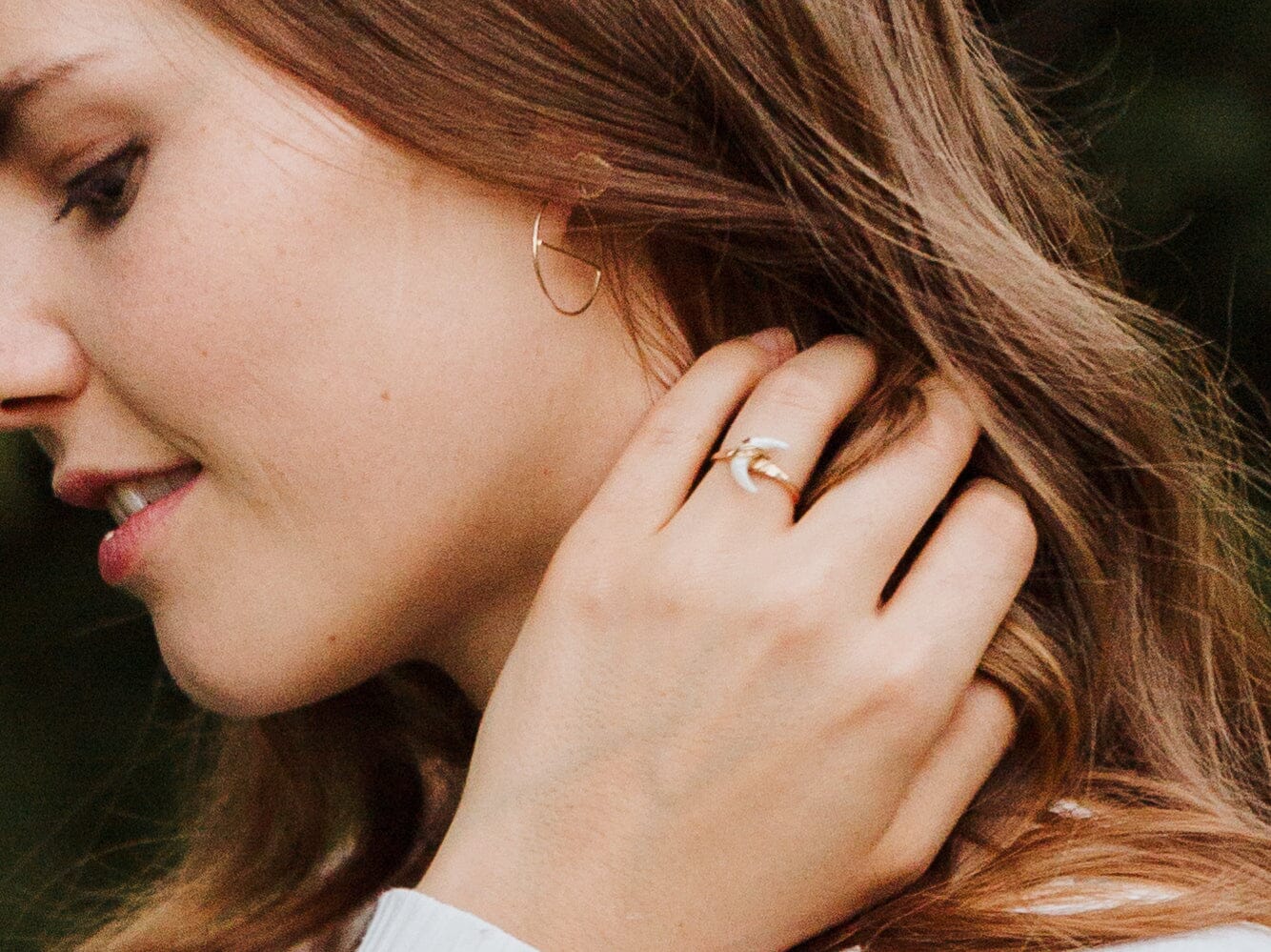 Moonbeam Ring - Mother of Pearl | Crescent Moon Gemstone Ring