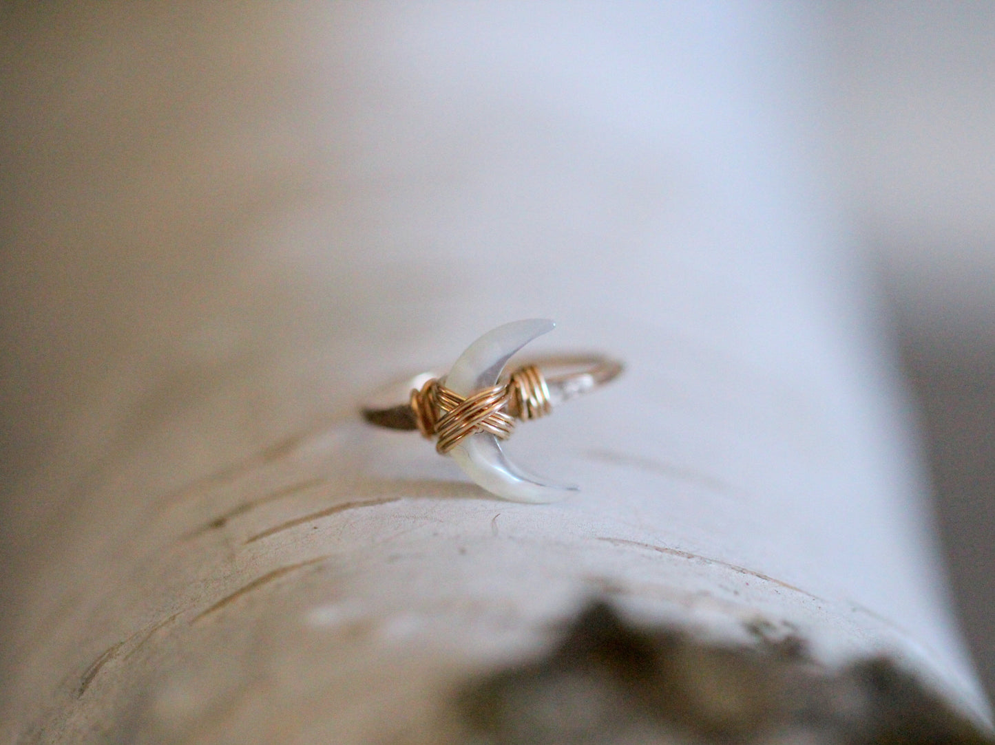 Moonbeam Ring - Mother of Pearl | Crescent Moon Gemstone Ring
