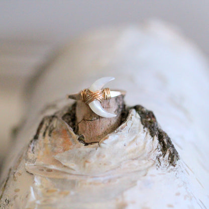 Moonbeam Ring - Mother of Pearl | Crescent Moon Gemstone Ring