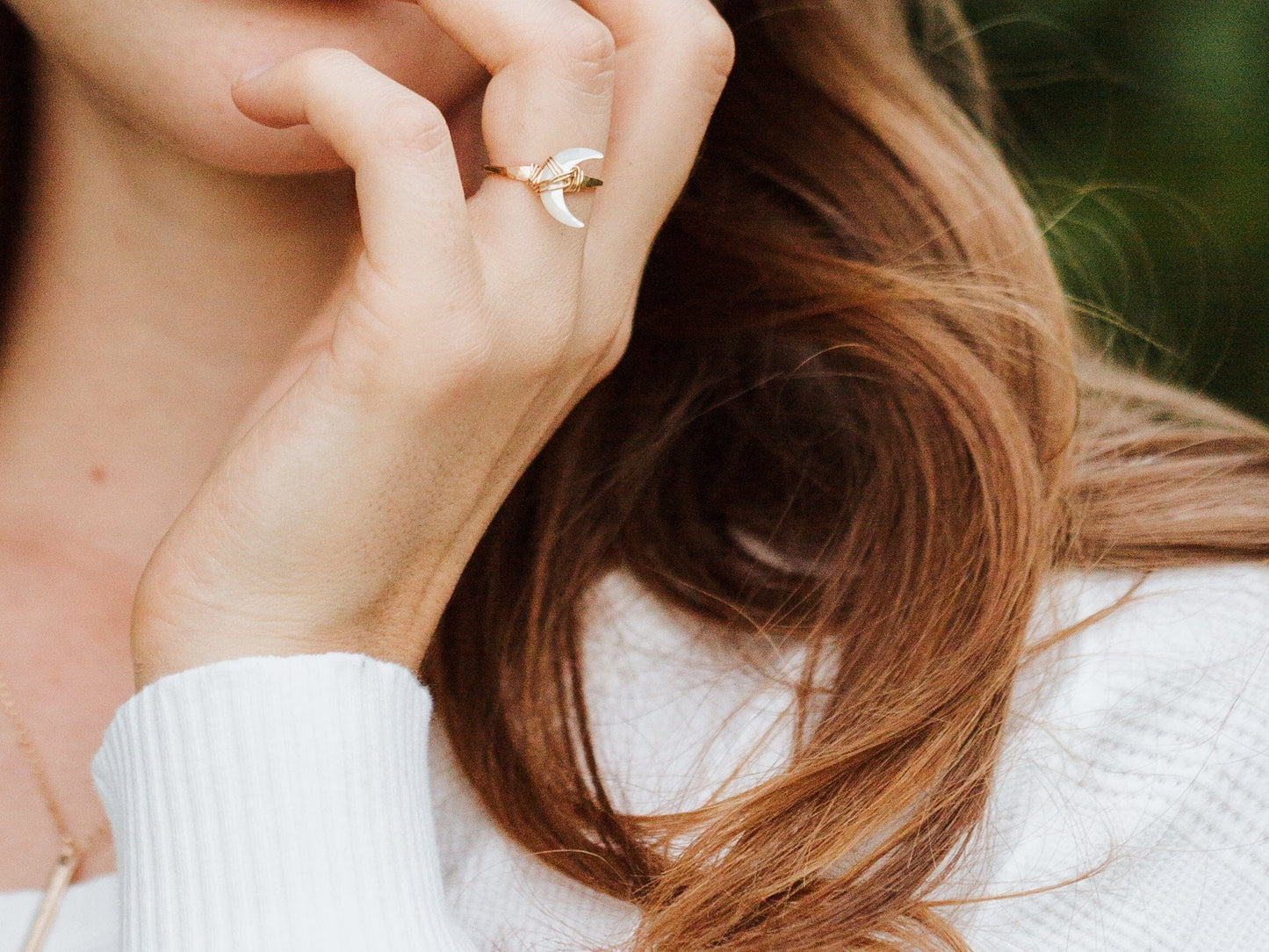 Moonbeam Ring - Mother of Pearl | Crescent Moon Gemstone Ring