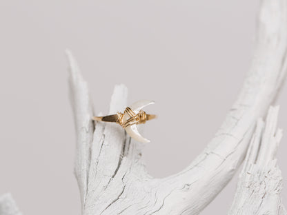 Moonbeam Ring - Mother of Pearl | Crescent Moon Gemstone Ring