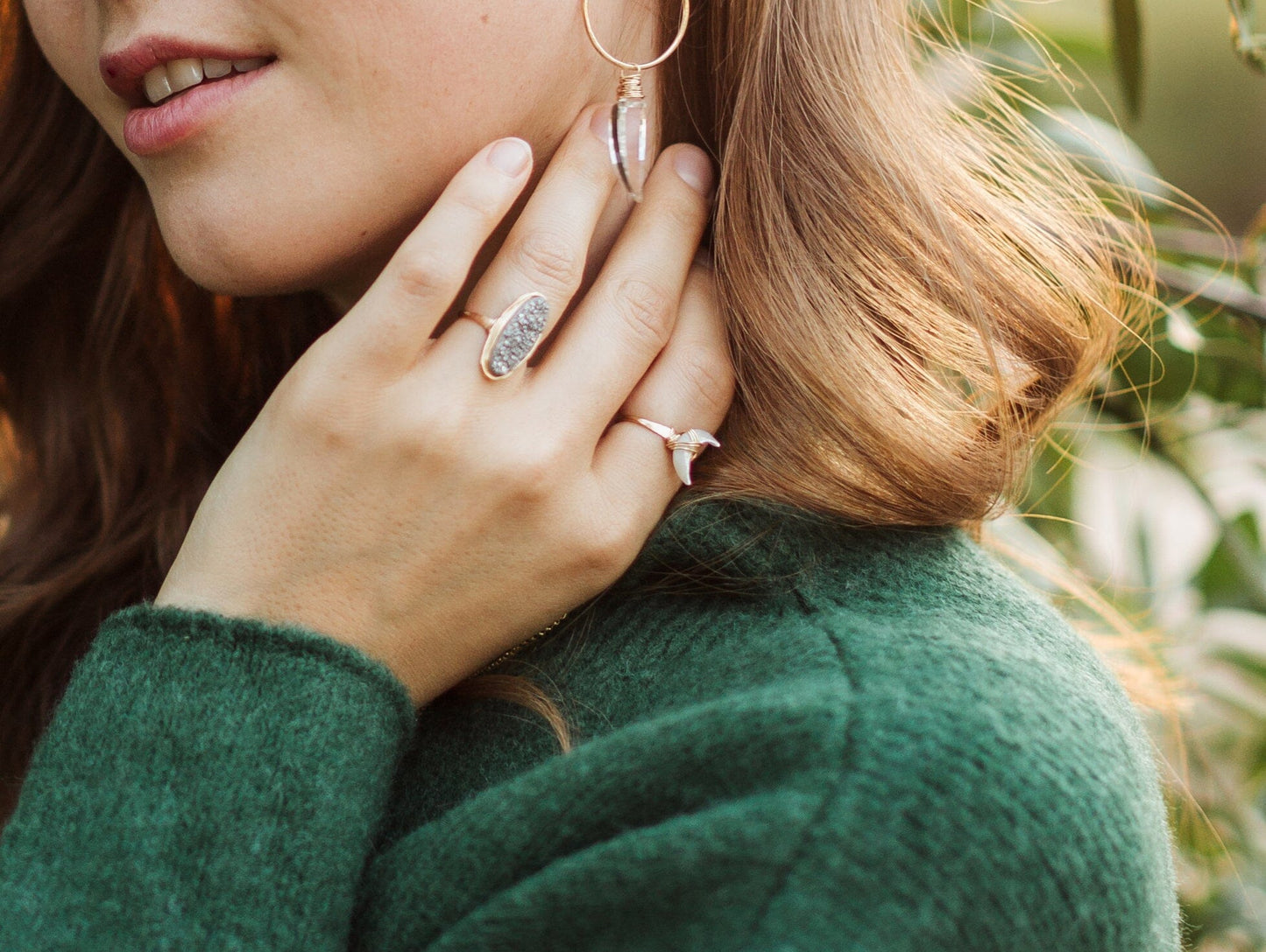 Moonbeam Ring - Mother of Pearl | Crescent Moon Gemstone Ring