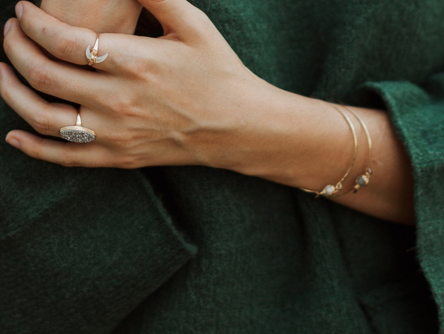 Moonbeam Ring - Mother of Pearl | Crescent Moon Gemstone Ring