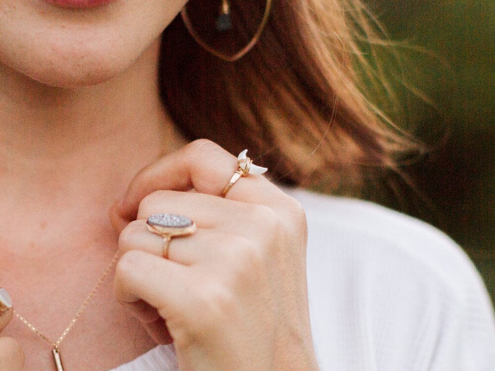 Moonbeam Ring - Mother of Pearl | Crescent Moon Gemstone Ring