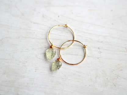 Palm Hoop Earrings | Prasiolite Leaf Hoops