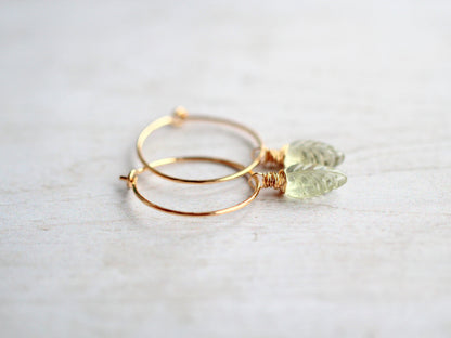 Palm Hoop Earrings | Prasiolite Leaf Hoops