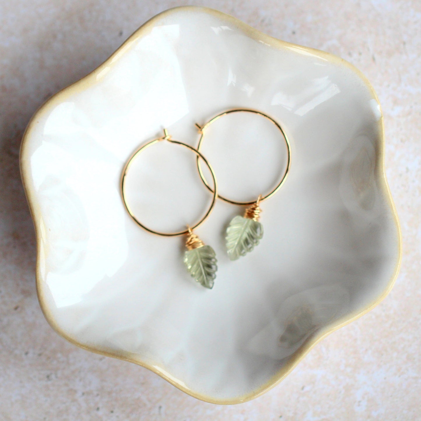 Palm Hoop Earrings | Prasiolite Leaf Hoops