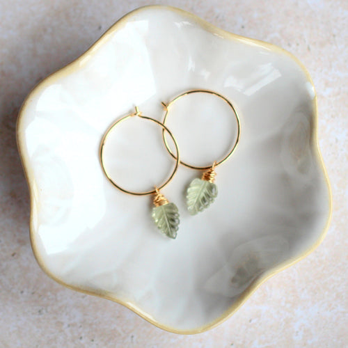 Palm Hoop Earrings | Prasiolite Leaf Hoops
