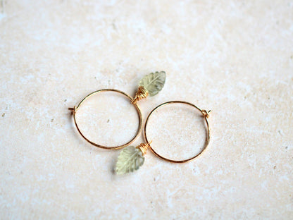 Palm Hoop Earrings | Prasiolite Leaf Hoops