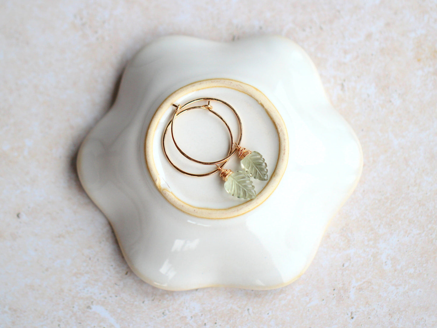 Palm Hoop Earrings | Prasiolite Leaf Hoops