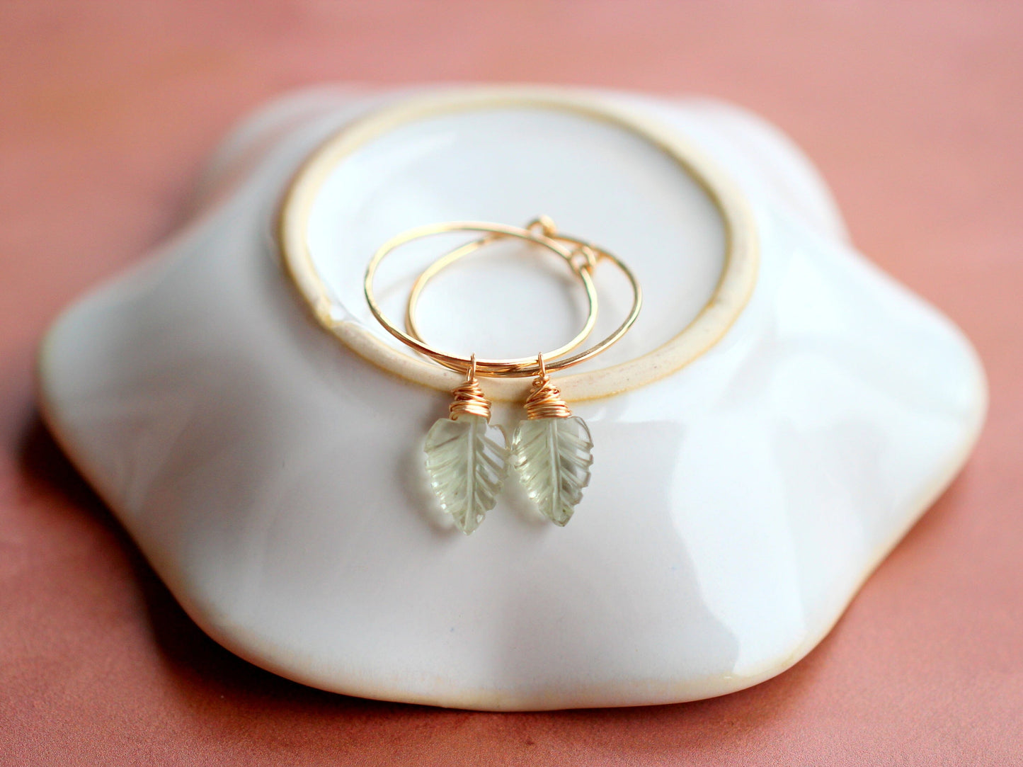 Palm Hoop Earrings | Prasiolite Leaf Hoops