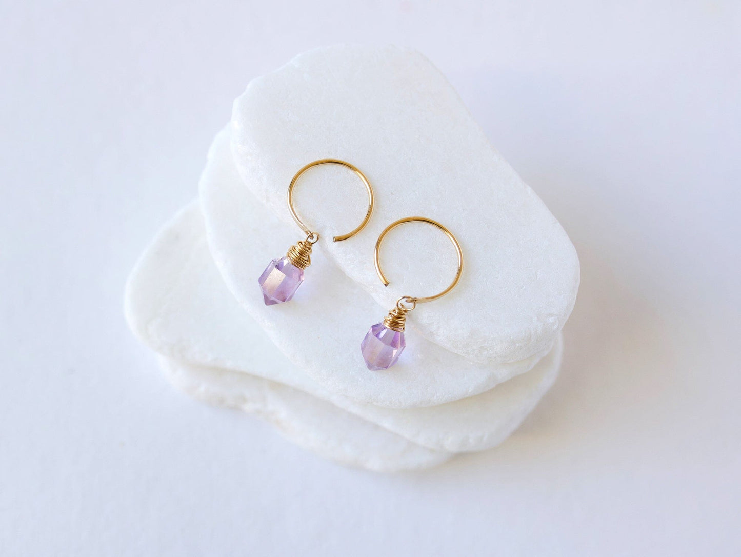 Pike Dangle Hugs - Pink Amethyst | Lavender Gemstone Hoops