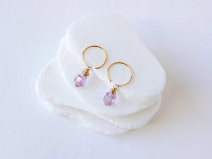 Pike Dangle Hugs - Pink Amethyst | Lavender Gemstone Hoops