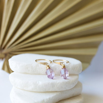 Pike Dangle Hugs - Pink Amethyst | Lavender Gemstone Hoops