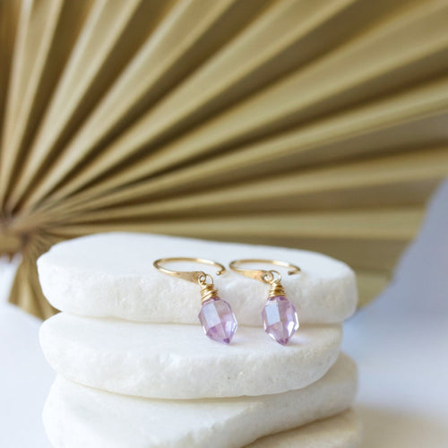 Pike Dangle Hugs - Pink Amethyst | Lavender Gemstone Hoops