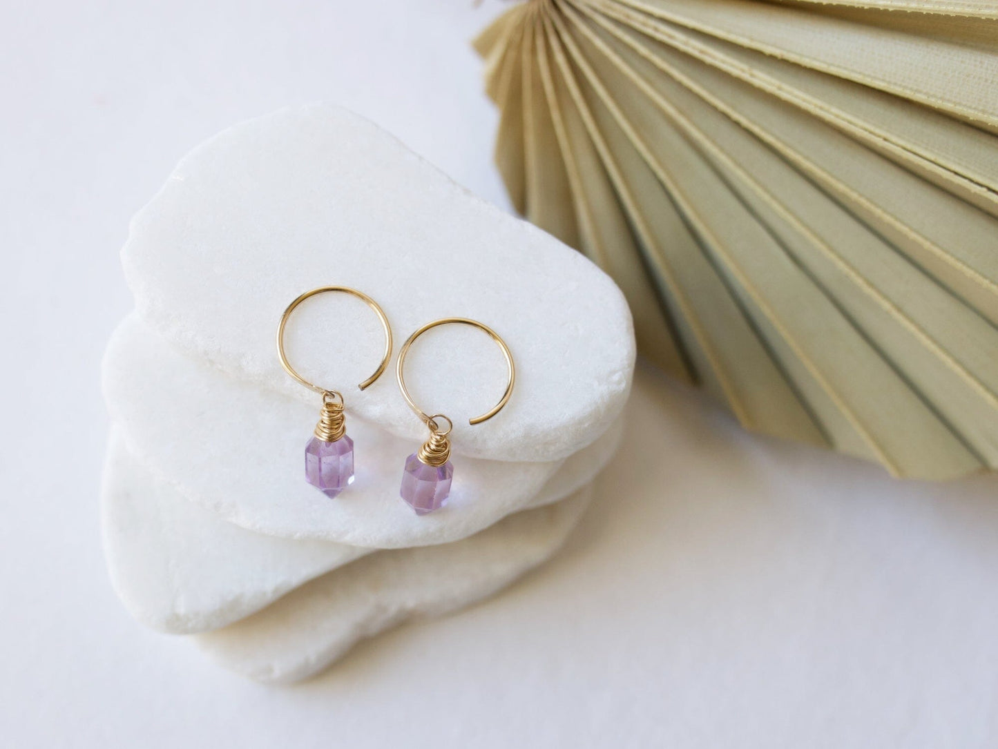 Pike Dangle Hugs - Pink Amethyst | Lavender Gemstone Hoops