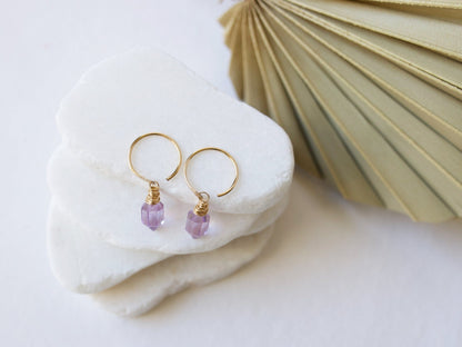Pike Dangle Hugs - Pink Amethyst | Lavender Gemstone Hoops
