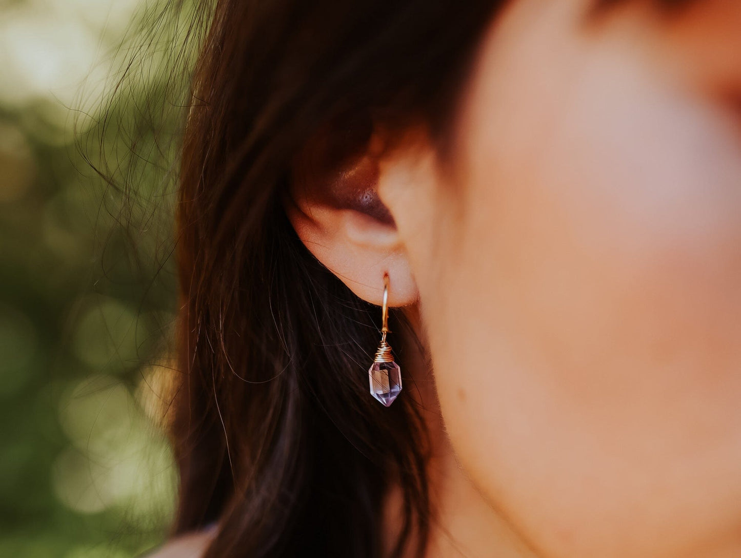 Pike Dangle Hugs - Pink Amethyst | Lavender Gemstone Hoops