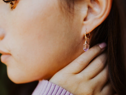 Pike Dangle Hugs - Pink Amethyst | Lavender Gemstone Hoops