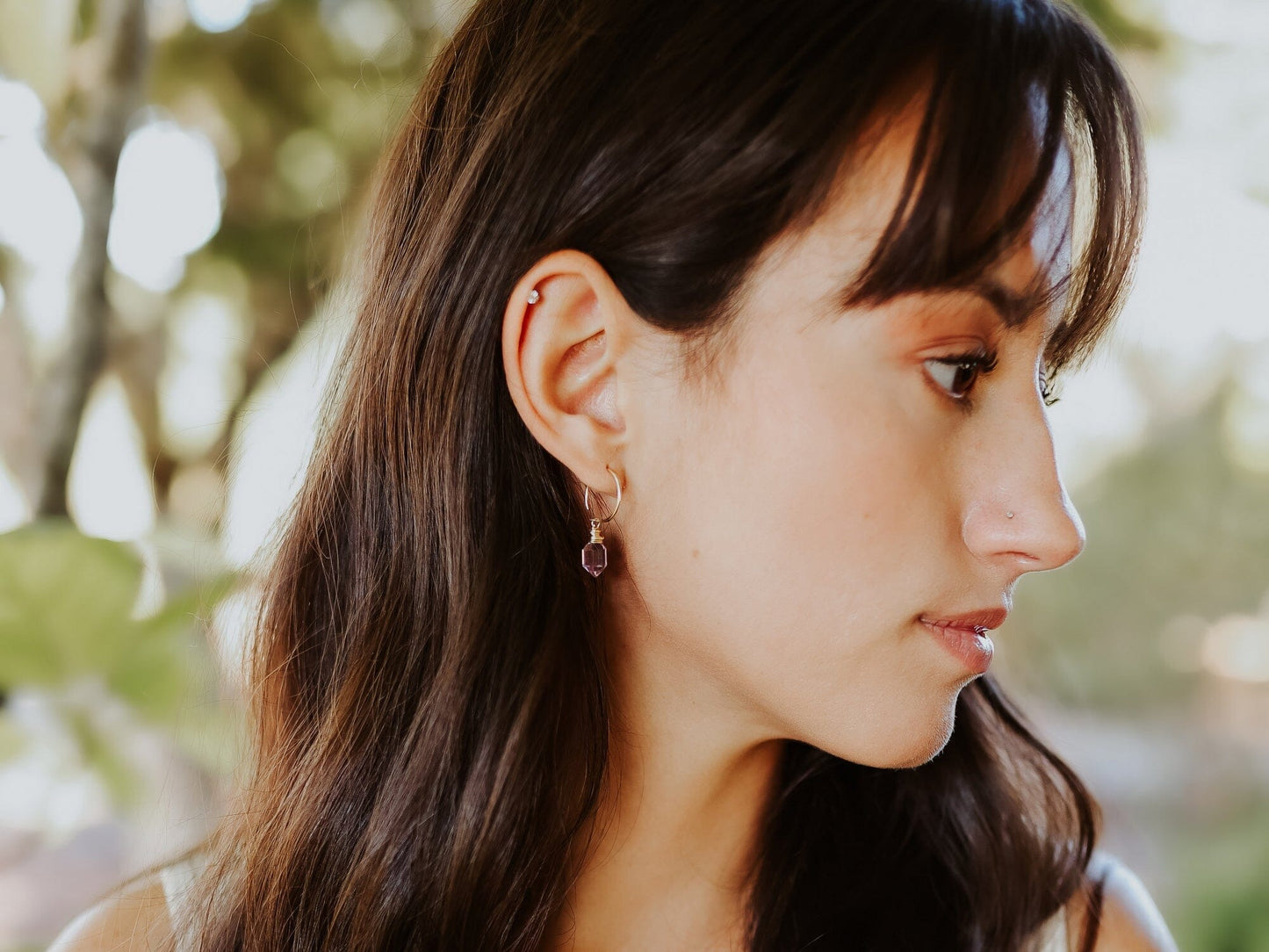 Pike Dangle Hugs - Pink Amethyst | Lavender Gemstone Hoops