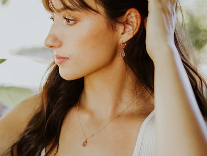 Pike Dangle Hugs - Pink Amethyst | Lavender Gemstone Hoops