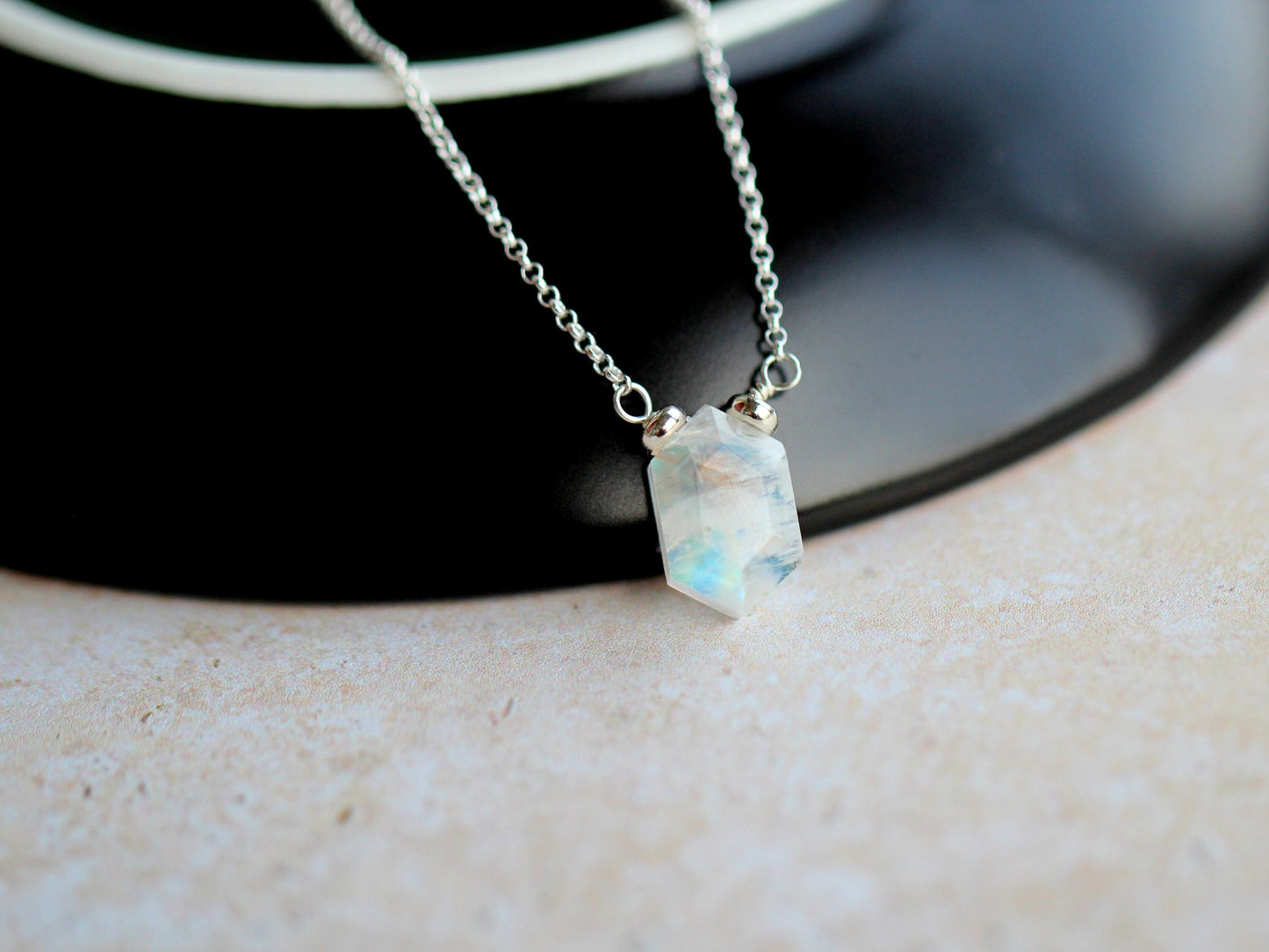 Prism Necklace - Moonstone | Hexagon Gemstone Pendant