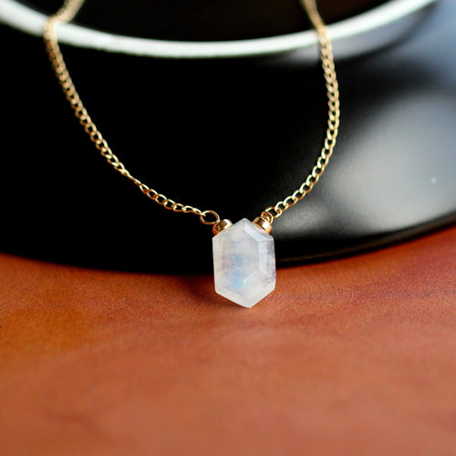 Prism Necklace - Moonstone | Hexagon Gemstone Pendant